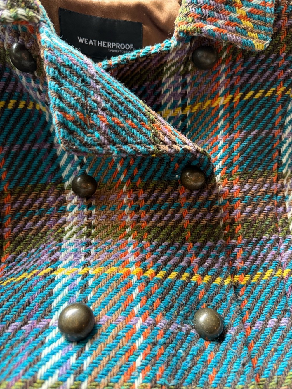 Vintage Teal Plaid Double-Breasted Wool Coat - Picture 8 of 10